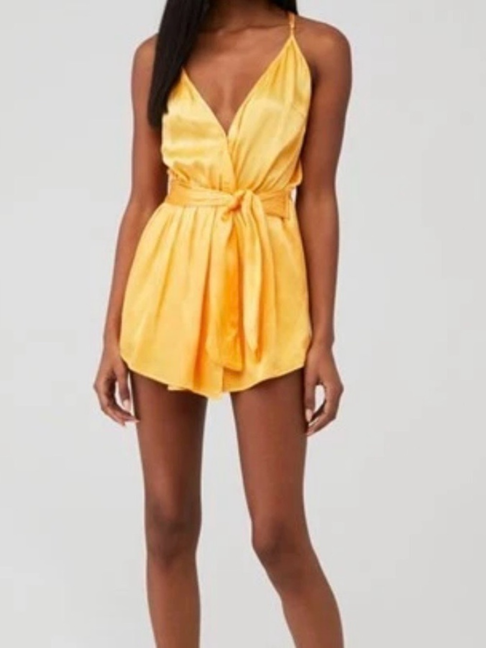 NWOT Beautiful Rays For Days Yellow Romper Sz M Silky Satin Beach Wedding Party